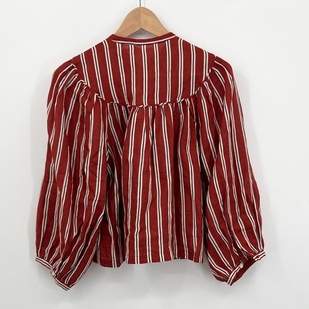DÔEN Imani Blouse in Monaco Red Striped Blouse XS New with Tags black white bow - Picture 12 of 12